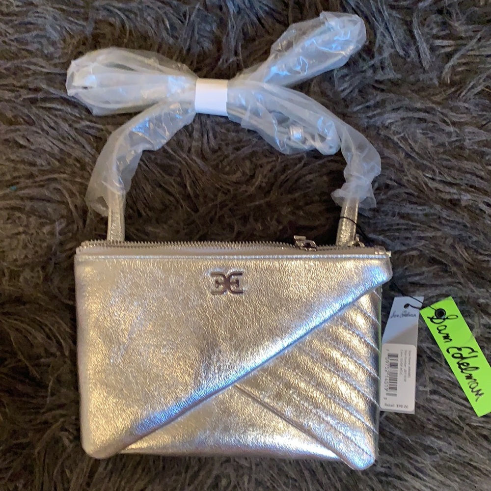 NWT Sam Edelman AMABEL 3 Zip Triple Pouch Crossbody Bag in Silver